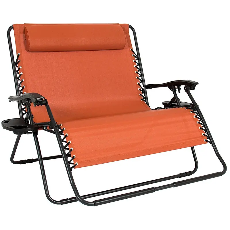 Best Choice Products 2-Person Oversized Zero-Gravity Folding Lounge Chair With Dual Trays – Terracotta Outdoor Beach Chair 1