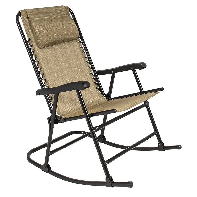 Best Choice Products Foldable Rocking Chair – Lightweight, Portable Outdoor Patio Rocker With Beige Fabric Seat And Steel Frame 1
