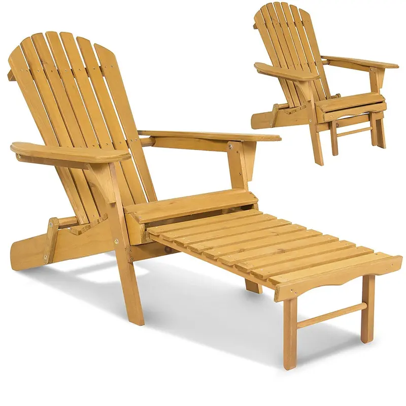Best Choice Products Sky2254 Foldable Wooden Adirondack Chair – Includes Integrated Pull-Out Ottoman For Patio Use 1