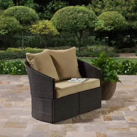 Better Homes & Gardens Cascade Falls Curved Two-Seater Wicker Loveseat – Steel Frame, 300 Lb Capacity, Brown Finish 1