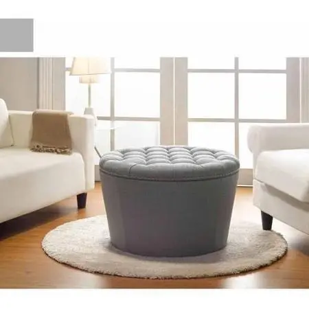 Better Homes & Gardens Tufted Round Storage Ottoman – Nailhead-Trimmed Grey Accent Piece 1