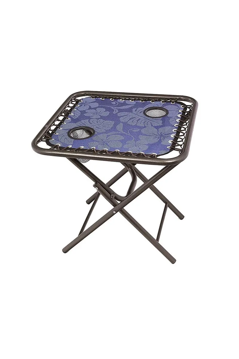 Bliss Hammocks Foldable Sling Side Table With Dual Cupholders – Blue Floral Design 1