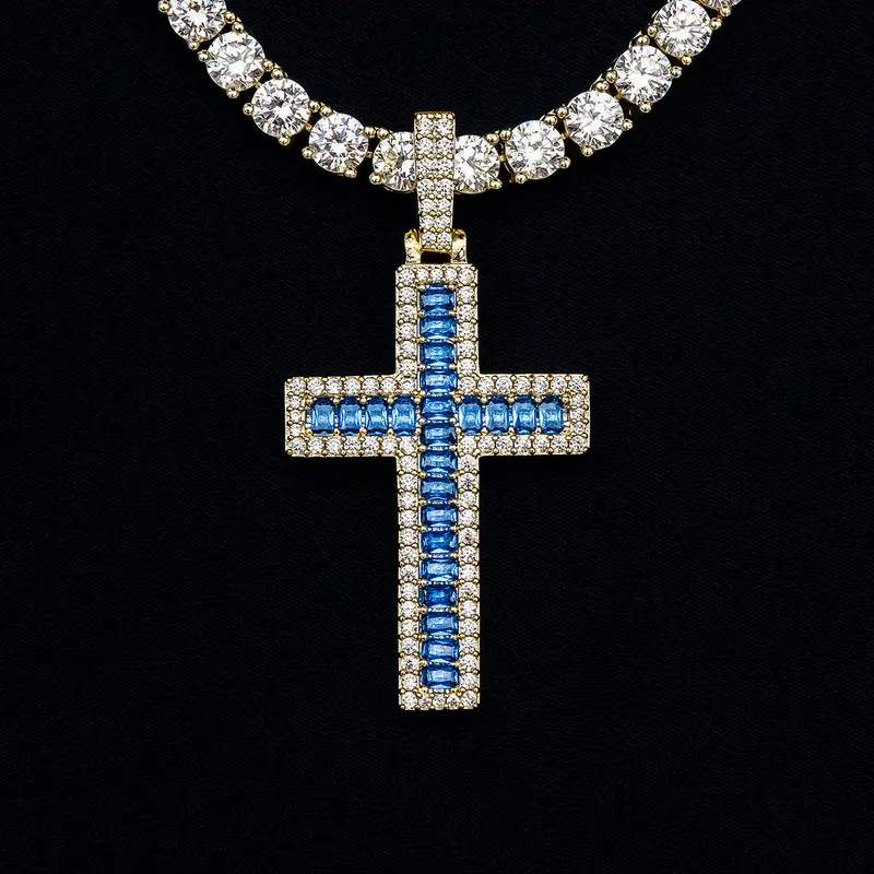 Blue Baguette-Set Cross Pendant 1