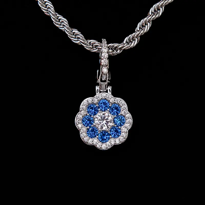 Blue Flower Clip-On Pendant In White Gold 1