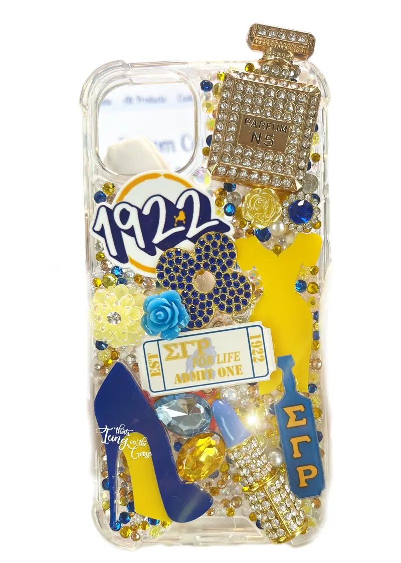 Blue & Gold Bling 'Admit One' Snap-On Case With Bumper Protection For Iphone 13 & 14 1