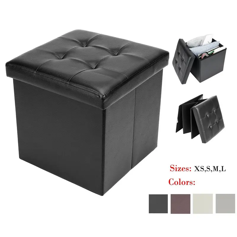 Bonnlo Foldable Leather Ottoman Bench – Compact 15-Inch Storage Seat, Footrest, Coffee Table & Portable Camping Stool (Black) 1