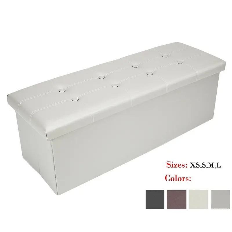 Bonnlo Grey Folding Leather-Style Ottoman – Portable Storage Bench & Multi-Use Stool (43" X 15" X 15") 1