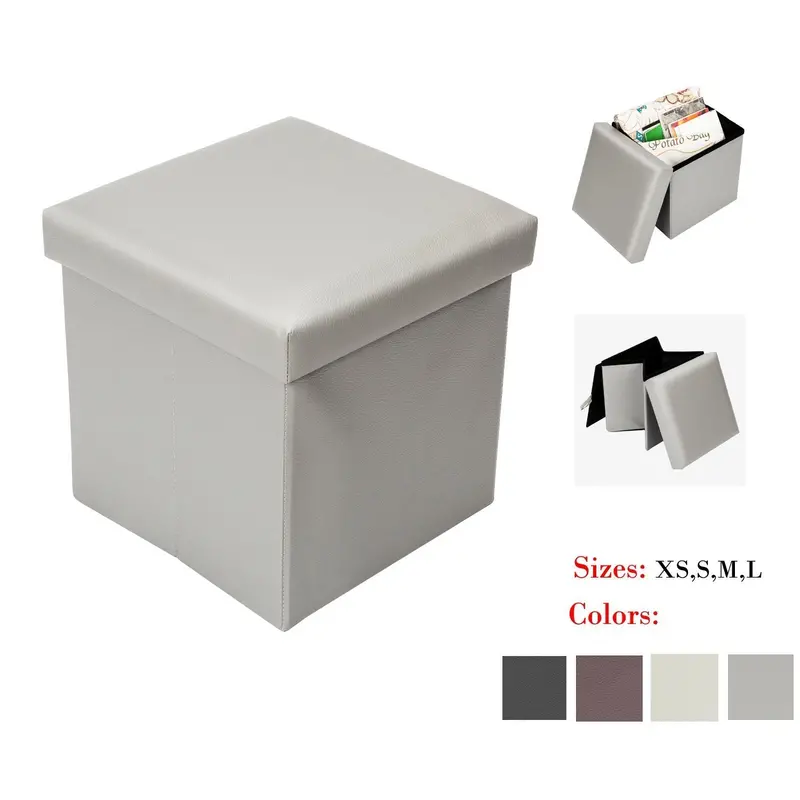 Bonnlo Grey Leather-Finish Folding Ottoman – Multi-Use Storage Bench, Footrest, Or Camping Stool (12" Cube) 1