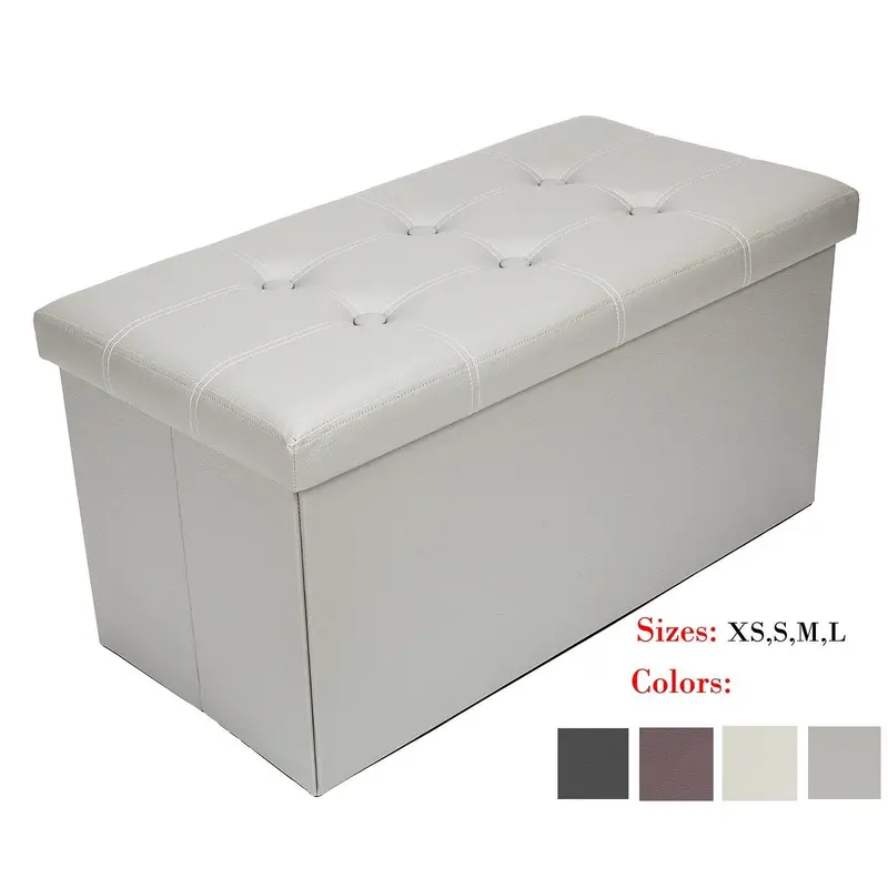 Bonnlo Grey Leather-Finish Folding Storage Ottoman – Multi-Use Bench, Footrest, Coffee Table, Or Camping Stool (30X15X15 In) 1