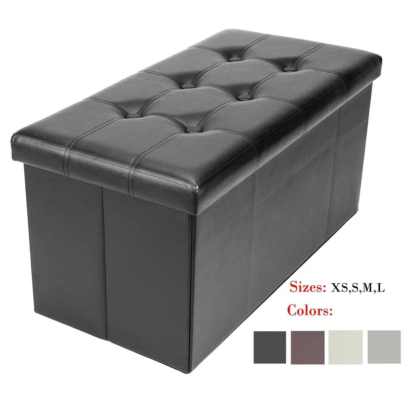 Bonnlo Leather-Finish Folding Ottoman Bench – Multi-Use Storage Stool, Footrest, Or Coffee Table (30" × 15" × 15") 1