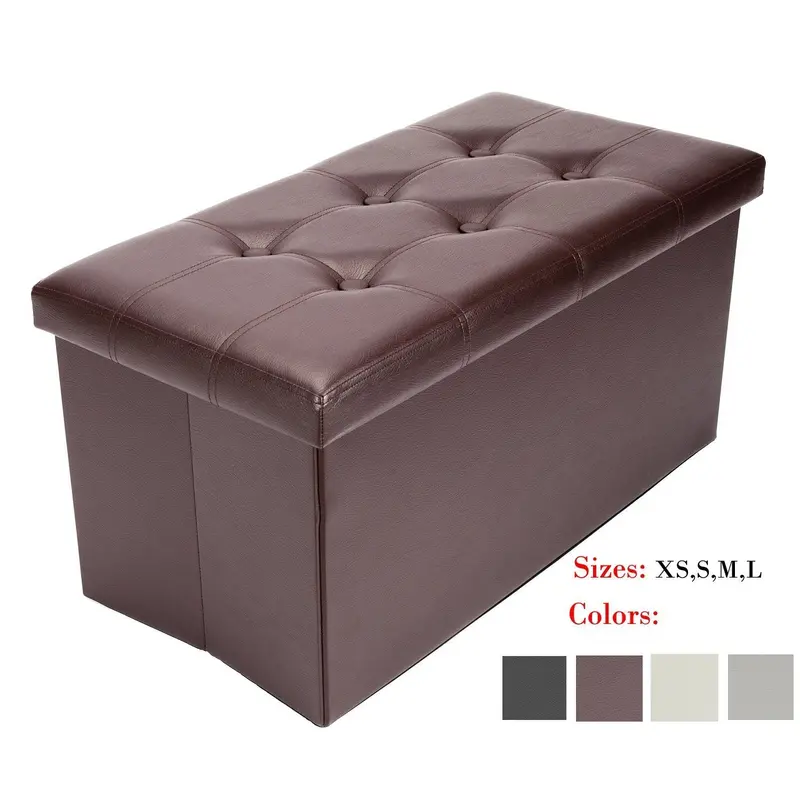 Bonnlo Leather-Finish Folding Storage Ottoman – Brown Bench, Footrest & Coffee Table Cube (30" X 15" X 15") 1