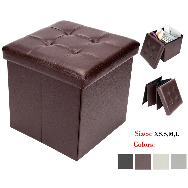 Bonnlo Leather-Finish Folding Storage Ottoman – Multi-Use Bench, Footrest & Coffee Table 1