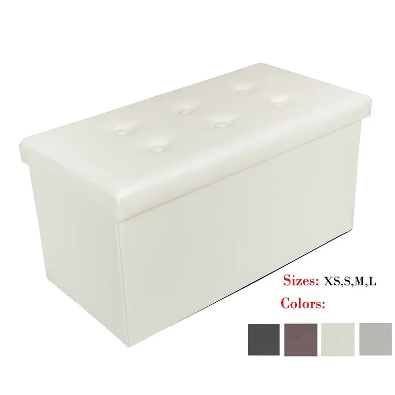 Bonnlo Leather-Finish Folding Storage Ottoman – Multi-Use Cube Bench, Footrest, Or Coffee Table (30" X 15" X 15", White) 1