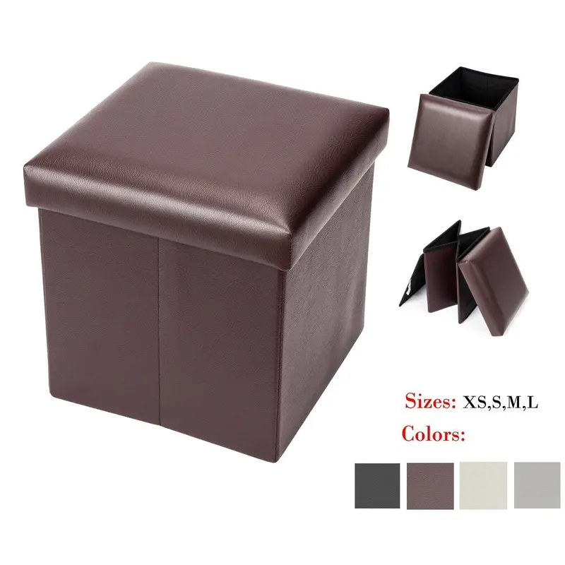 Bonnlo Leather-Finish Folding Storage Ottoman – Multi-Use Cube Bench, Footrest & Portable Camp Stool (12" Cube, Brown) 1