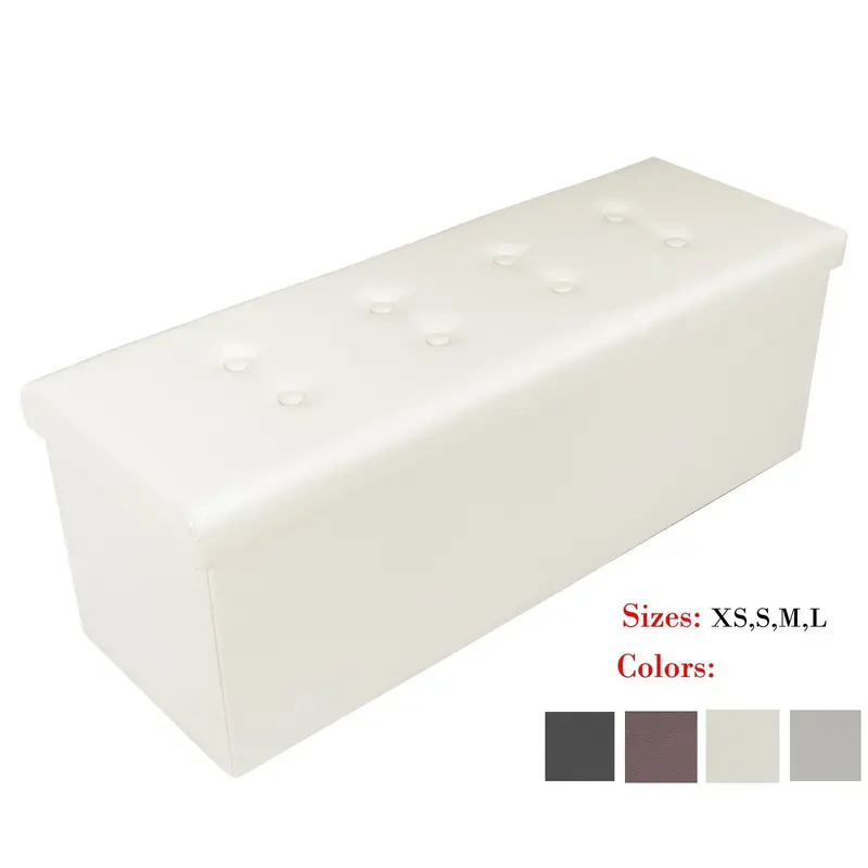 Bonnlo White Leather-Foldable Storage Ottoman – Multi-Use Seat, Footrest, Coffee Table, Or Camping Stool (43" X 15" X 15") 1