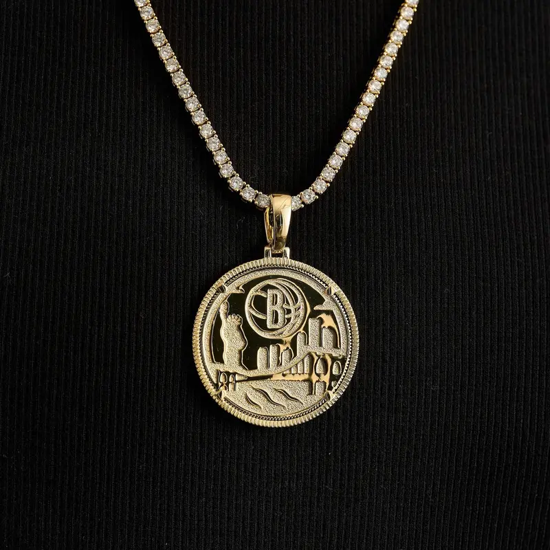 Brooklyn Nets Official Nba Coin Pendant In 14K Yellow Gold 1