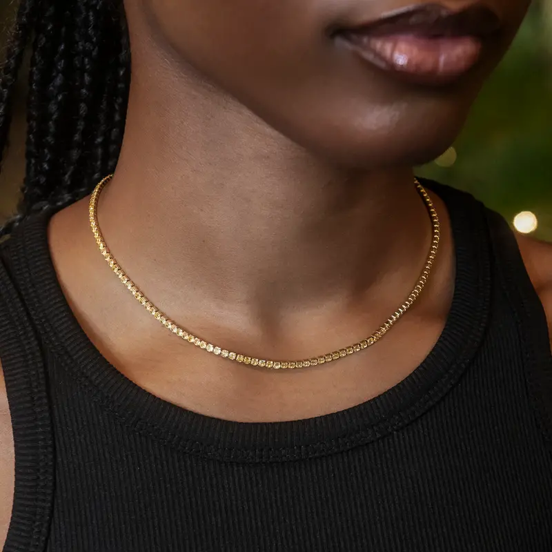 Canary Diamond Micro Tennis Necklace In 14K Yellow Gold 1