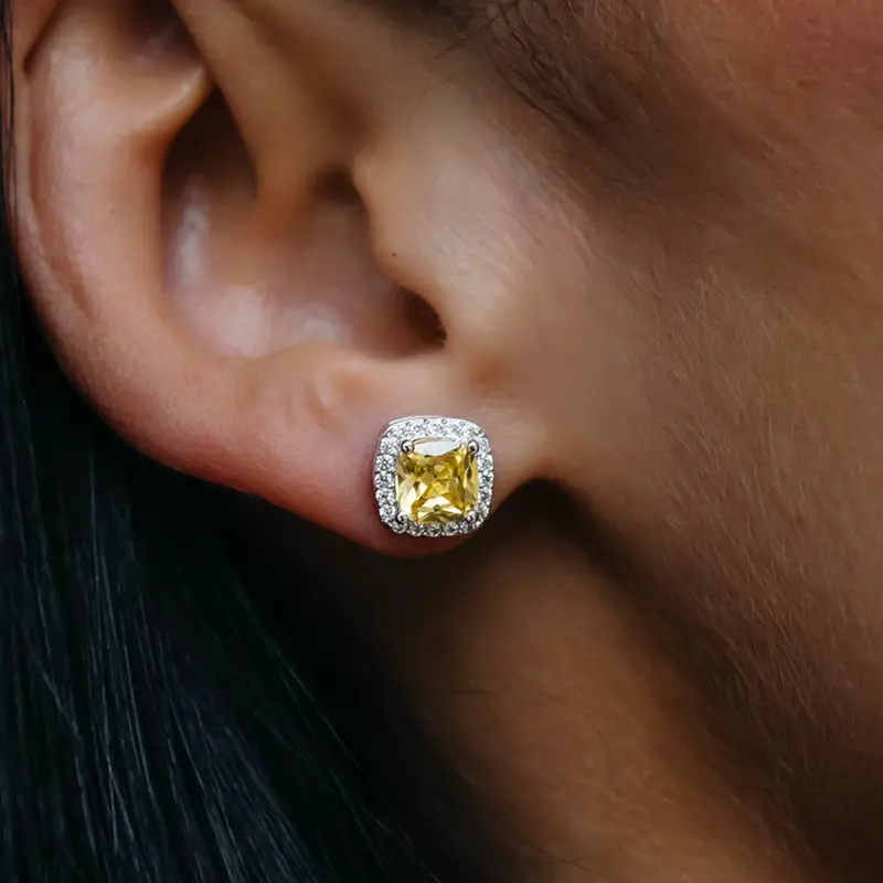 Canary Yellow Cushion-Cut Diamond Earrings 1