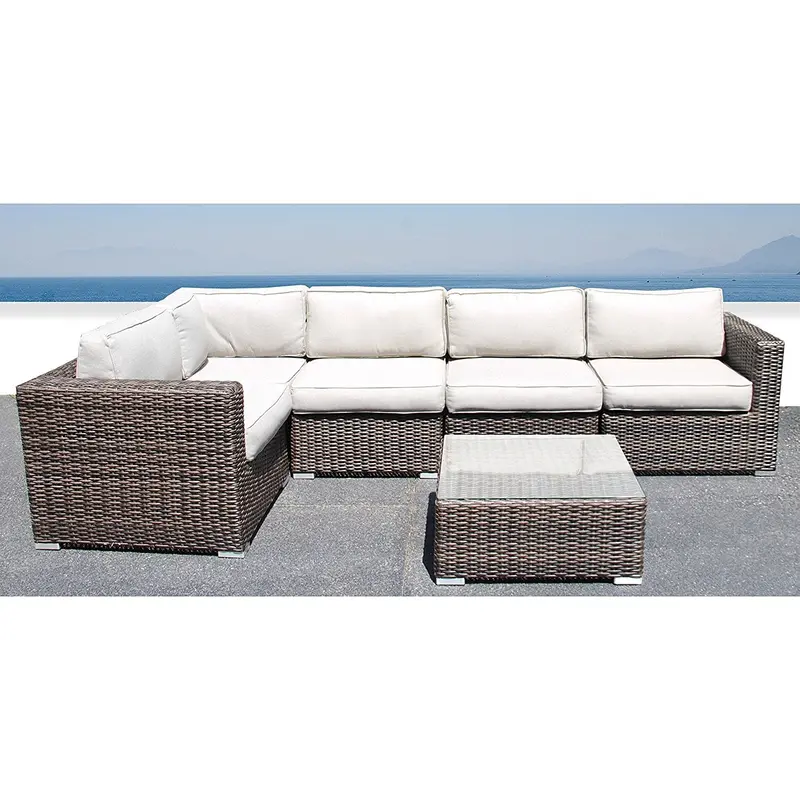 Century Verona Grey 6-Piece Weather-Resistant Aluminum-Wicker Patio Sofa Set With Cushions & Coffee Table 1