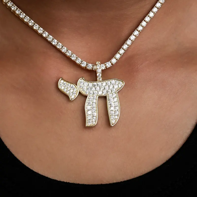 Chai Symbol Pendant – Fully Iced Yellow Gold Vermeil Charm 1