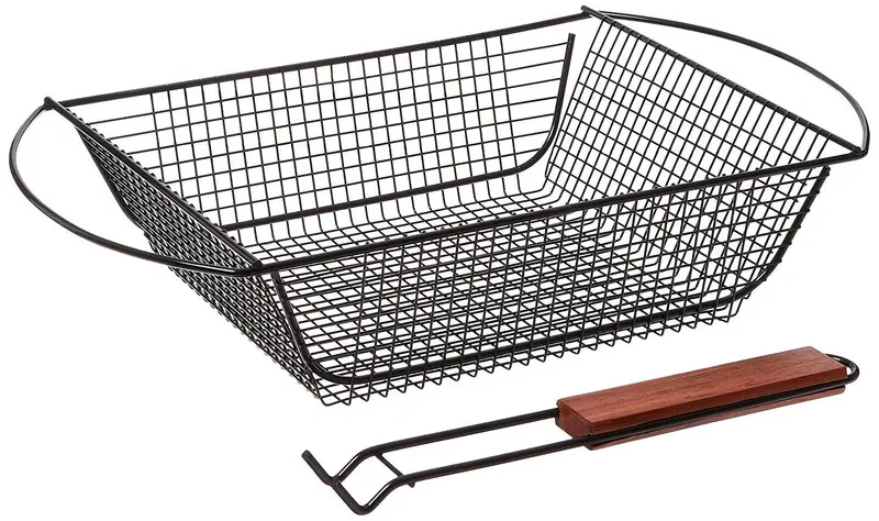 Charcoal Companion Non-Stick Grill Shaker Basket – Rosewood Handle & Even Seasoning Dispenser 1