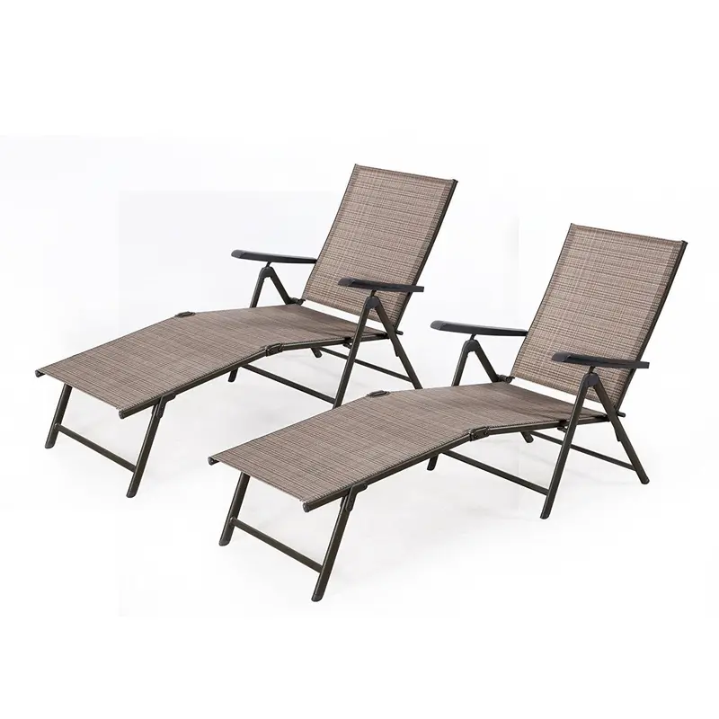 Cloud Mountain Adjustable Outdoor Recliner Lounge Set – 2-Piece Textilene Chaise Lounge Chairs, Tan & Brown Powder-Coated Frame 1