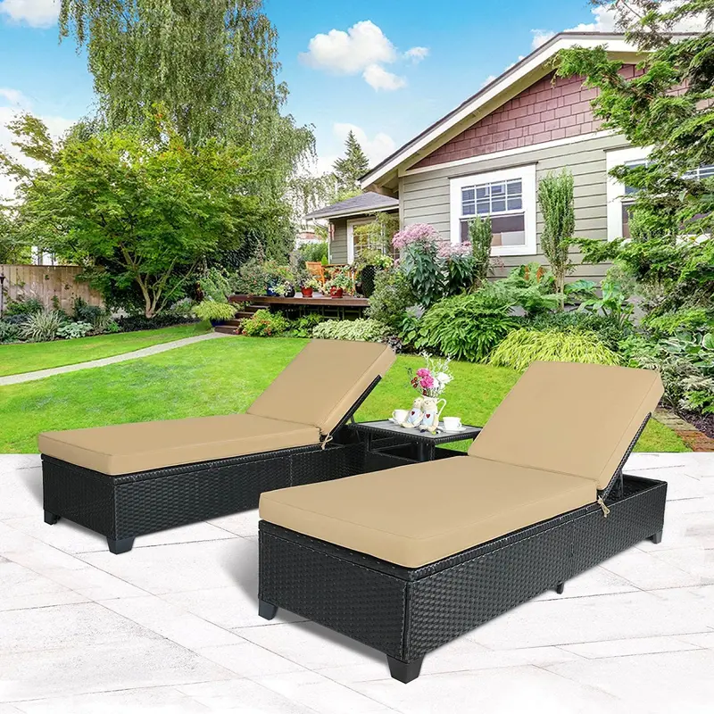 Cloud Mountain Outdoor Wicker Love Seat Set – 2-Piece Rattan Daybed & Ottoman With Khaki Cushions 1