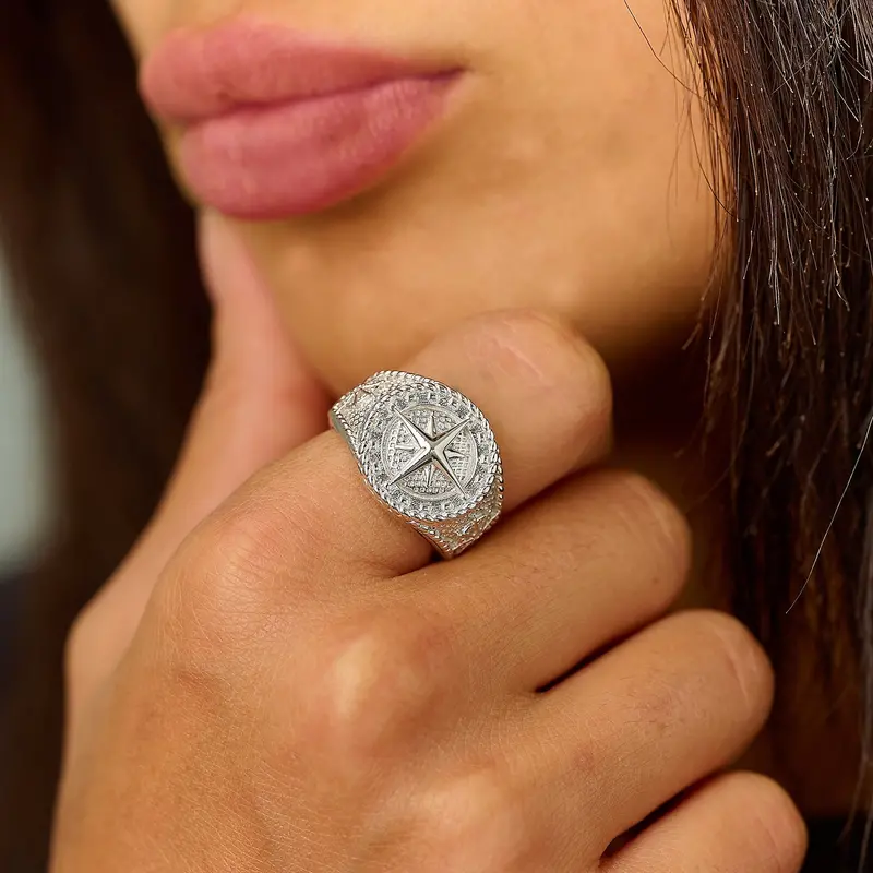 Compass Ring – White Gold Vermeil 1