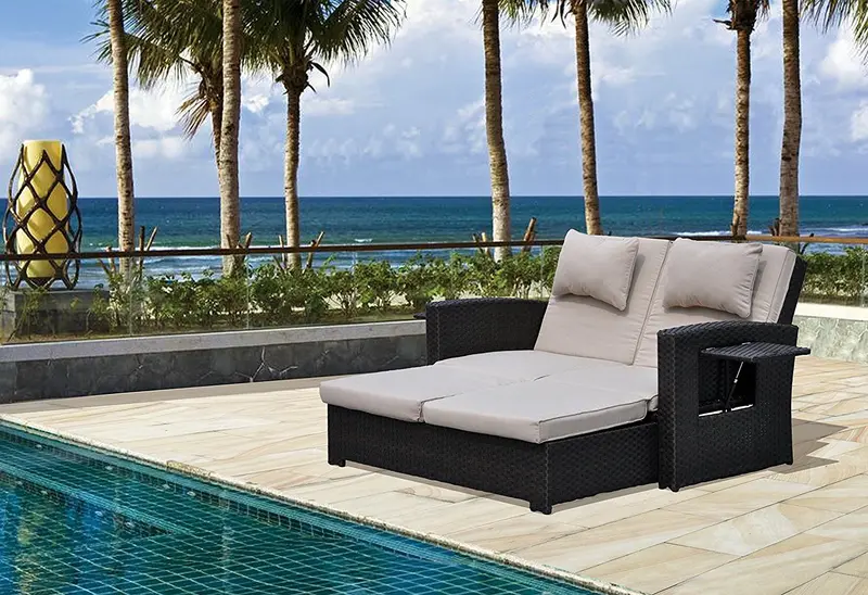 Courtyard Casual Miranda Convertible Loveseat-To-Daybed – Outdoor Lounge With Removable Cushions 1