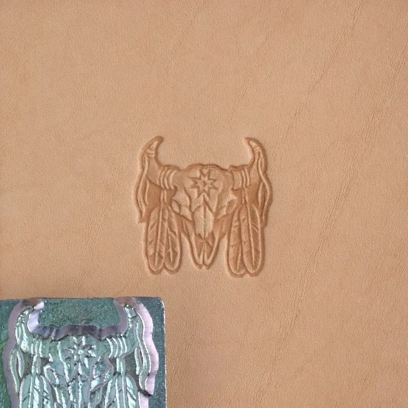 Craftool Feathered Bull Skull Leather Stamp Head 1