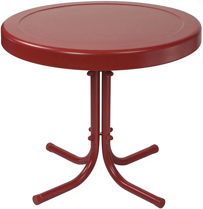 Crosley Gracie Retro Outdoor Side Table – 20-Inch Coral Red Metal Accent Table For Patios And Balconies 1