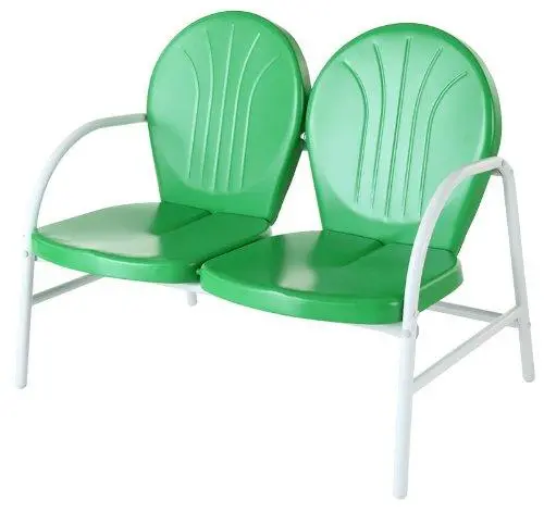 Crosley Griffith Grasshopper Green Metal Outdoor Loveseat For Modern Patios 1