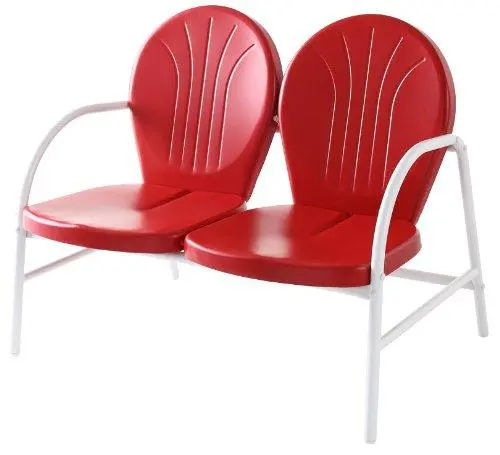 Crosley Griffith Red Metal Outdoor Loveseat For Patio Seating 1