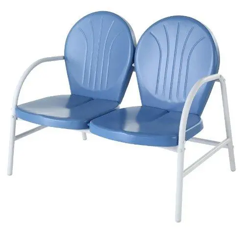 Crosley Griffith Sky Blue Metal Outdoor Loveseat – Modern Powder-Coated Patio Seating 1