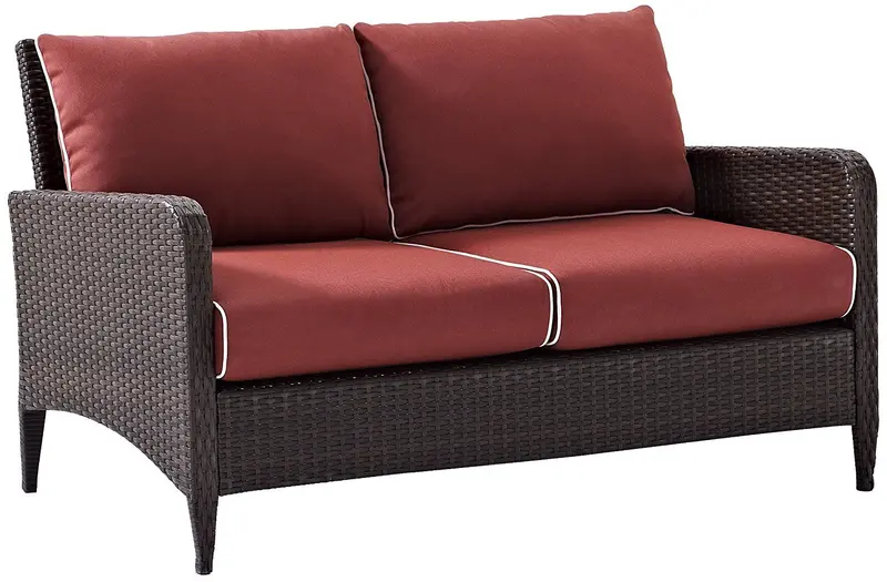 Crosley Kiawah Wicker Loveseat With Sangria-Colored Cushions – All-Weather Outdoor Seating 1