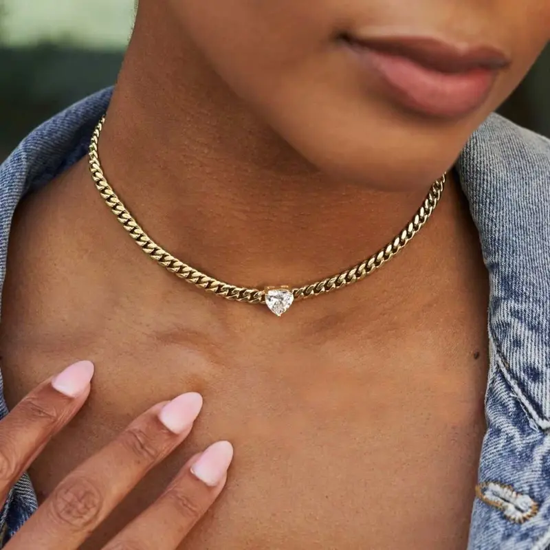 Crystal-Embellished Heart-Shaped Miami Cuban Pendant In Yellow Gold 1
