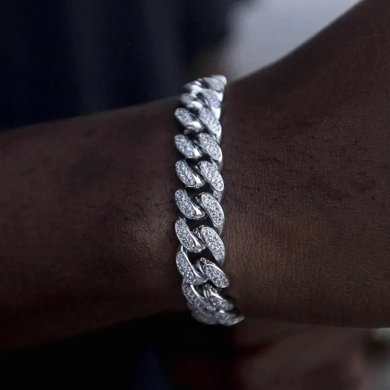 Cuban Link Bracelet – 12Mm, Diamond-Paved, 14K White Gold 1