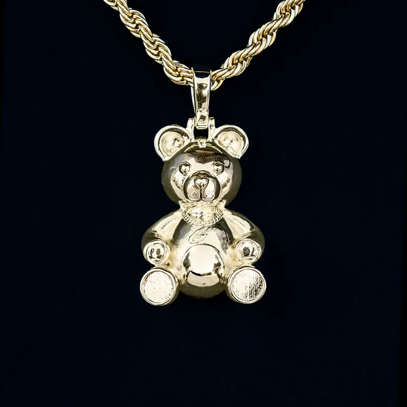 Cuban-Style Cub Bear Pendant – Yellow Gold 1