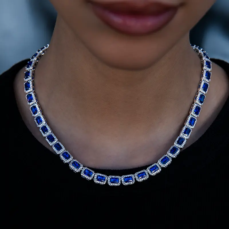 Cushion-Cut Sapphire Tennis Necklace – White Gold 1