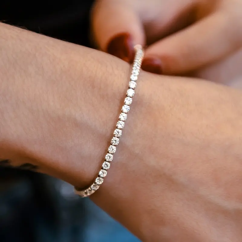Dainty Micro Tennis Bracelet In 14K White Gold 1