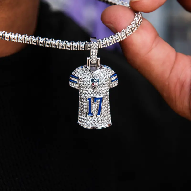 Dallas Cowboys Brandon Aubrey Jersey Pendant In White Gold With Diamond Highlights 1