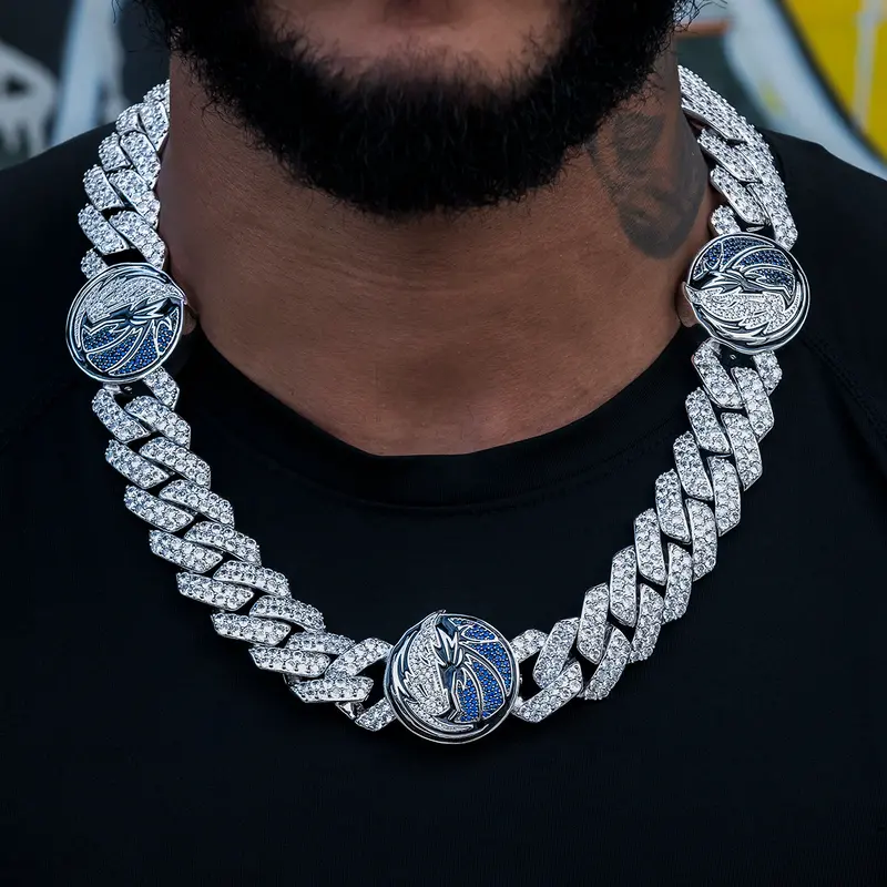 Dallas Mavericks Nba Cuban Chain – 25Mm White Gold With Diamond Prongs 1
