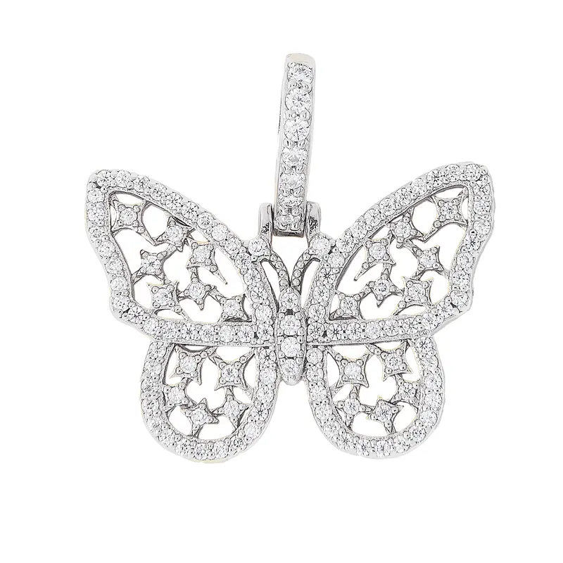 Delicate Moissanite Butterfly Pendant For Women – White Gold Vermeil 1