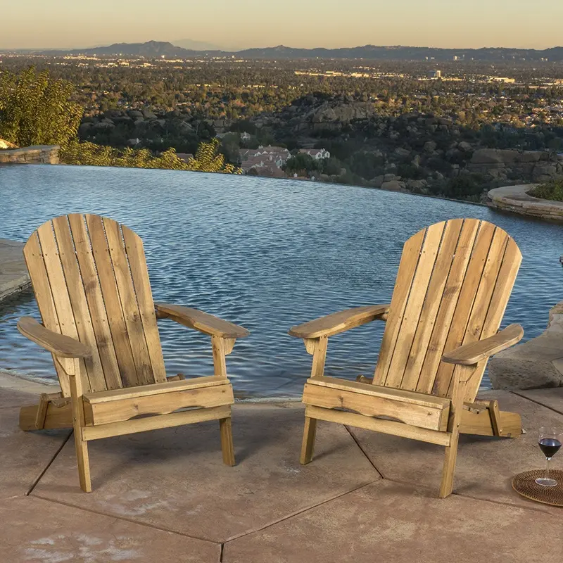 Denise Austin Milan Brown Folding Outdoor Adirondack Chairs – Set Of Two Weather-Resistant Wood-Style Seats 1