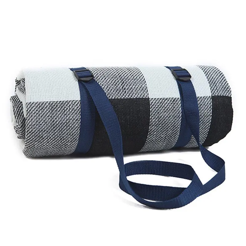 Deyi Oversized Waterproof Picnic Blanket – Large White-And-Grey Checkered Mat 1