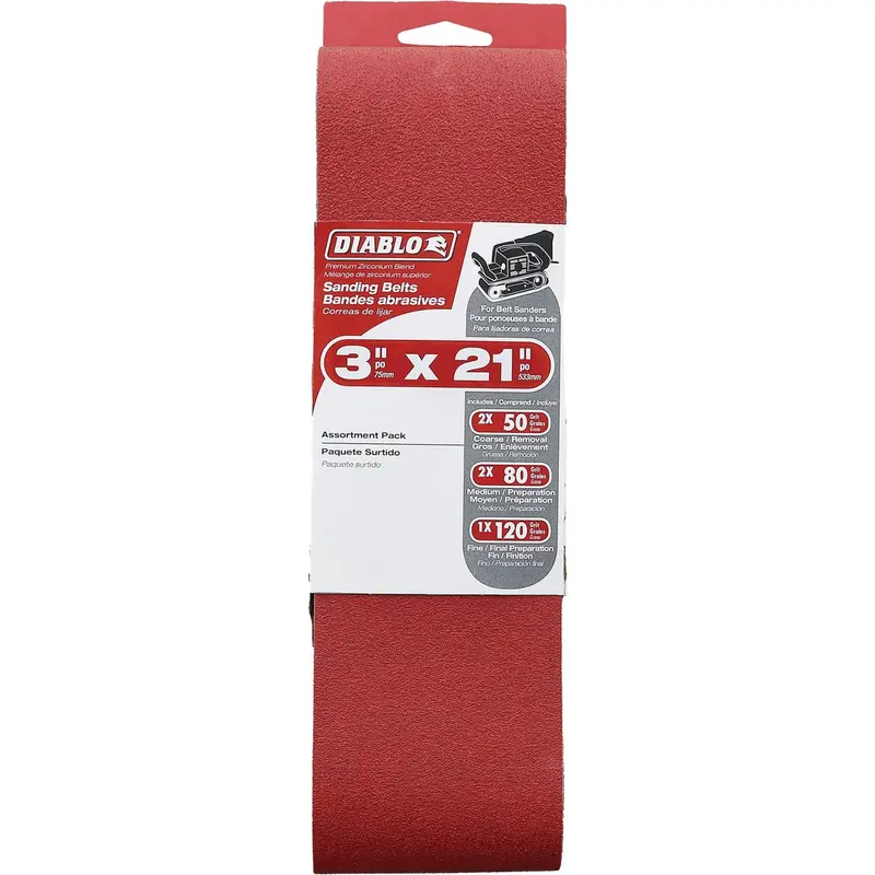 Diablo 3-Inch By 21-Inch Multi-Grit Sanding Belts – 50/80/120 Grit, 5-Pack 1