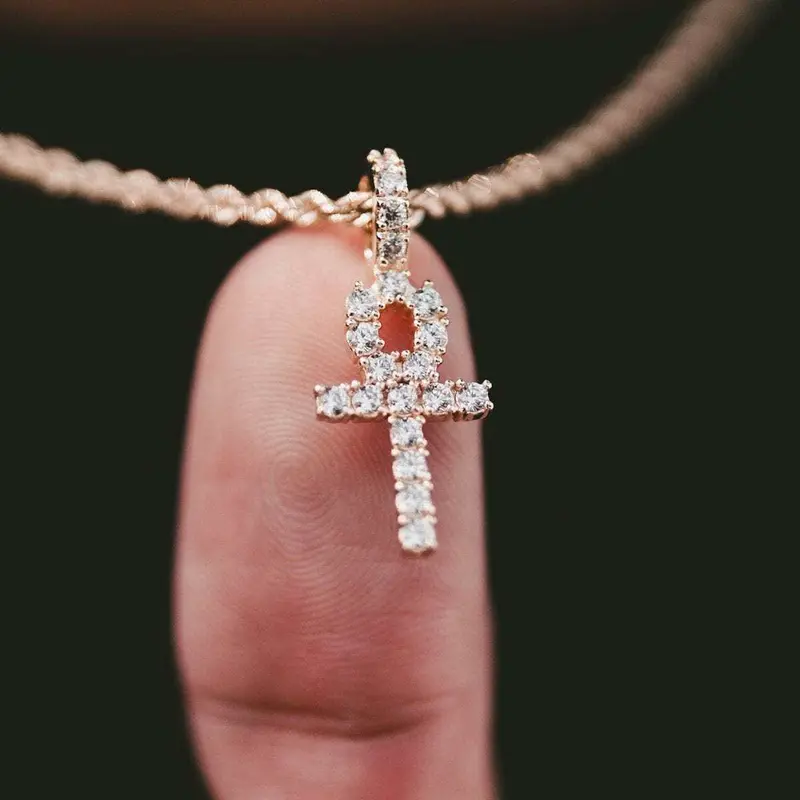Diamond-Accented Ankh Cross Pendant In Yellow Gold 1