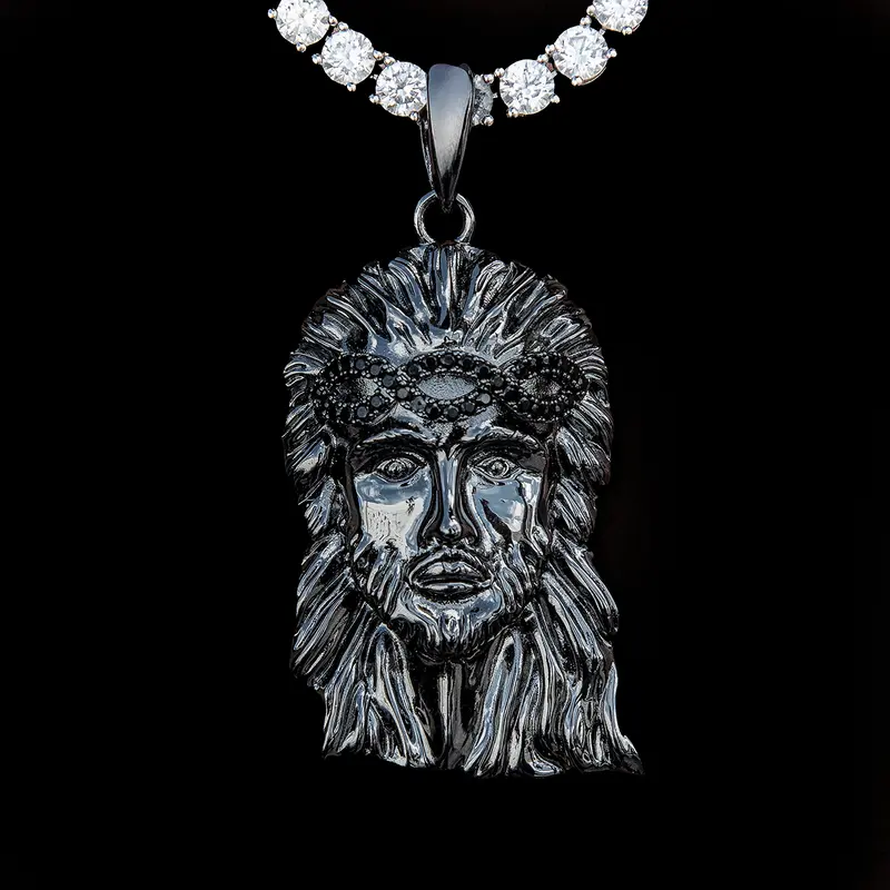 Diamond-Accented Crown Of Thorns Jesus Pendant In Black Rhodium 1