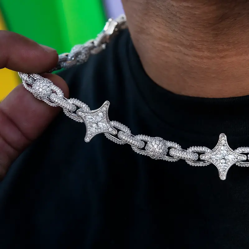 Diamond Ball Star Mariner Chain – 10Mm, White Gold 1