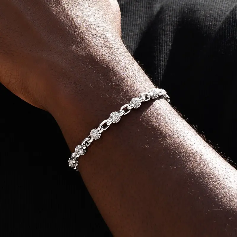 Diamond-Encrusted Ball Box Link Bracelet 1